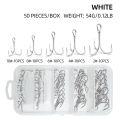 ShareShark 50pcs/box Fishing Treble Hooks Kit High Carbon Steel Hooks Strong  Round Bend with Split Rings for Lures Baits. 