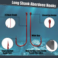 9KM Aberdeen Hook Red 50-200pcs 2X Long Shank Light Wire Fishing Hook for Sunfish Small Bass Trout Freshwater Fishing.
