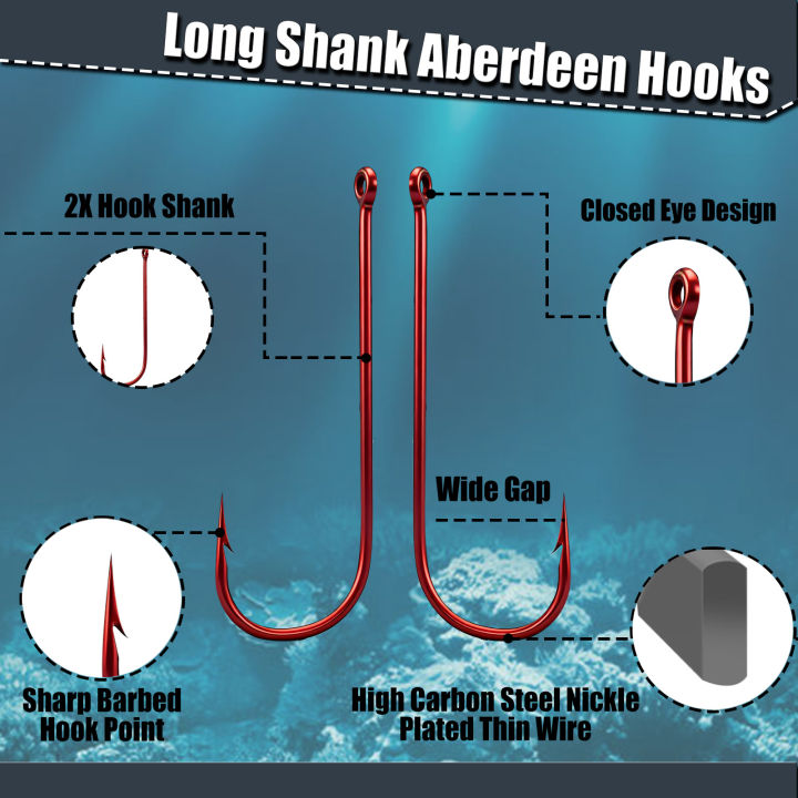9KM%20Aberdeen%20Hook%20Red%2050-200pcs%202X%20Long%20Shank%20Light%20Wire%20Fishing%20Hook%20for%20Sunfish%20Small%20Bass%20Trout%20Freshwater%20Fishing%20-%20Image%202