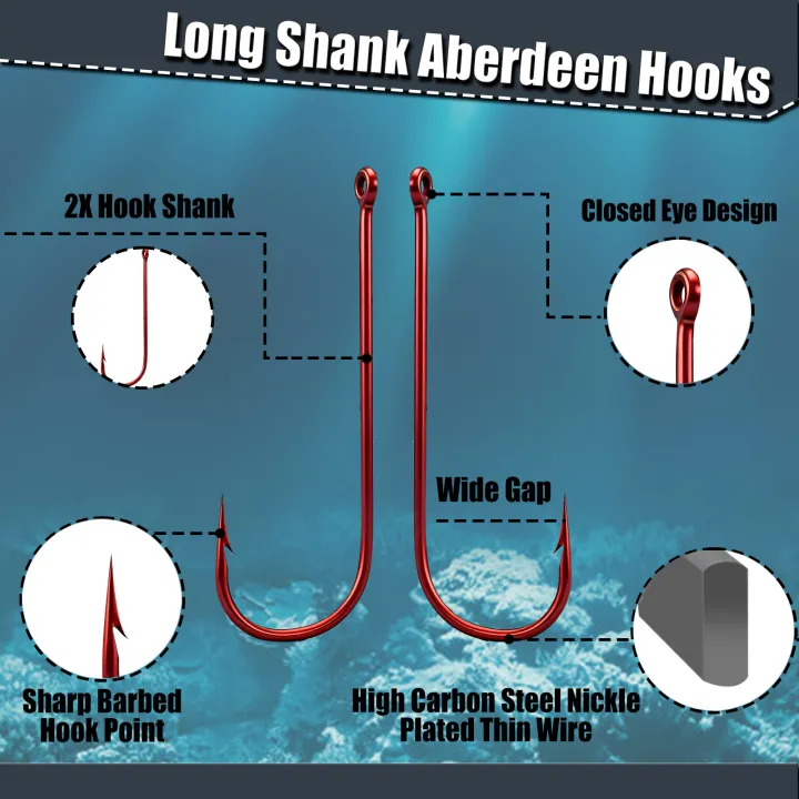 9KM%20Aberdeen%20Hook%20Red%2050-200pcs%202X%20Long%20Shank%20Light%20Wire%20Fishing%20Hook%20for%20Sunfish%20Small%20Bass%20Trout%20Freshwater%20Fishing%20-%20Image%202