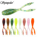 Spinpoler AJING Soft Fishing Lures Rockfish 10pcs/lot 0.3g 36mm Twin Tail Artificial Wobbler Ocean Rock Silicone Shad Worm Bait.