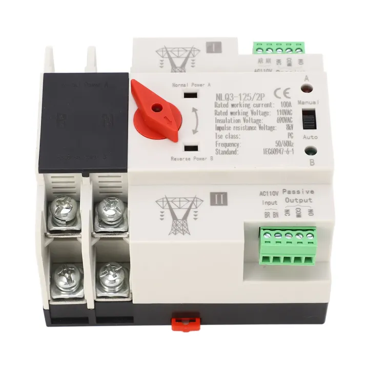AC110V 100A Dual Power Automatic Transfer Switch 35mm Rail Mounting 2P ...