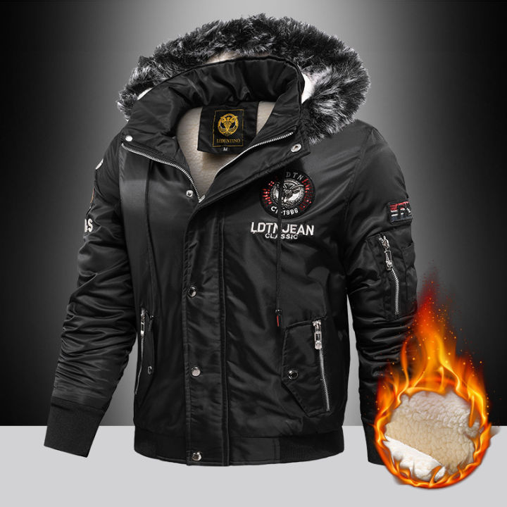 Men's%20Winter%20Warm,%20Hooded%20Jacket%20with%20Raw%20Edge,%20Lined%20Aviator%20Jacket,%20Embroidered%20Badge%20Design,%20Windproof%20and%20Waterproof%20Jacket%20-%20Image%202