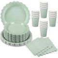 96 Pcs Sage Green Party Cutlery Set Disposable Paper Plates and Cups, Suitable for Weddings, Birthdays, Valentine's Day Supplies. 