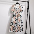 Spring Summer Chiffon Dresses Fashion Female Elastic Waist Short Sleeve Pleated Casual Dress Women A-line Dresses Vestidos. 