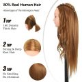 Mannequin Head with 80% Real Human Hair 26''-28"Cosmetology Mannequin Doll Head For Hairdresser Practice Braiding Head. 