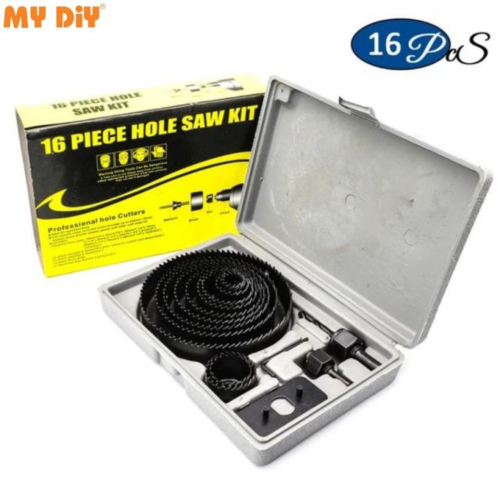 đ ī¸ 16PCS Hole Saw Kit Set â Carbon Steel Round Cutter (19â127mm) Professional Hole Cutter Set | Wood, Metal, Plastic & Drywall Drilling Tool