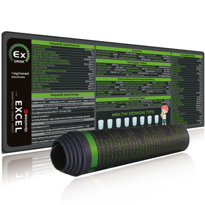 EXCO Excel Mouse Pad Large Shortcuts Keyboard Mousepad Office Cheat Sheet Desk Mat with Stitched Edge Non-Slip Rubber Base