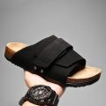 Cork Slippers Men Summer Beach Slides Suede Leather Womens Flat Sandals Fashionable Outdoor Male Mules Non Slip Babouche Femm. 