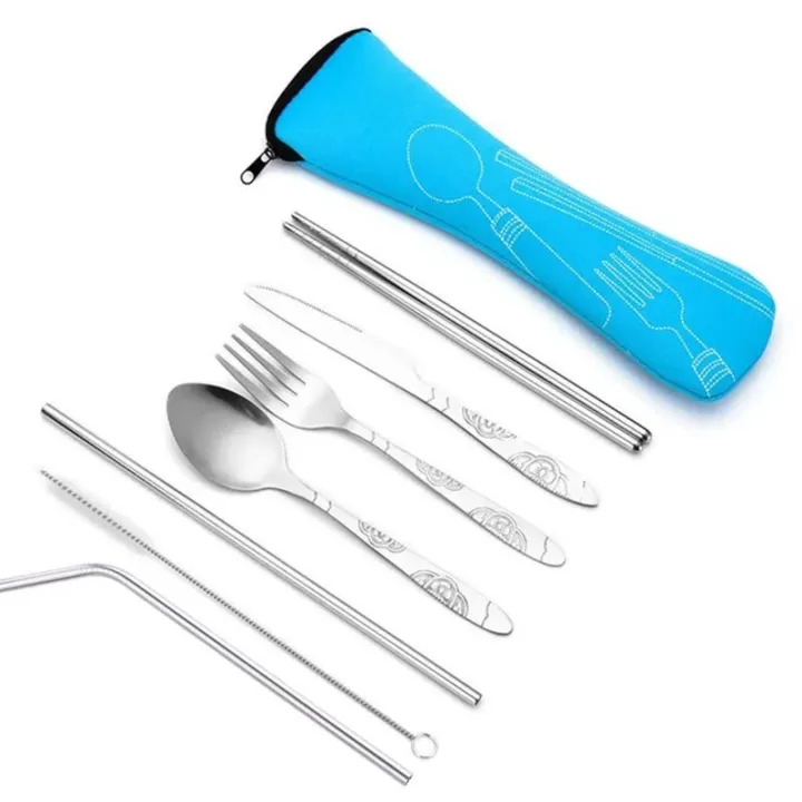 7pcs/%20Set%20Stainless%20Steel%20Tableware%20Set%20Outdoor%20Portable%20Cloth%20Bag%20Knife%20Fork%20Spoon%20Chopsticks%20Straw%20Rich%20Flowers%20Seven%20Sets%20-%20Image%202