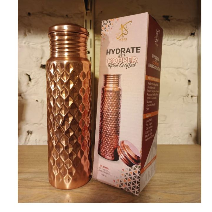Premium Copper Water Bottle HandCrafted Pure Copper made in 1 piece no joint Hygiene Delicately Crafted in Pakistan 800ml Hammered   Akbar Arts