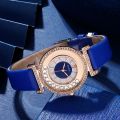 Women's Fashion Quartz Watch Blue Leather Band Analog WristWatch Luxury Ladies Classic Simple Dress Watches Jewelry Set Clock.