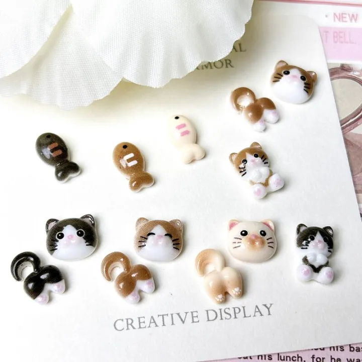 20Pcs%20Cartoon%20Cute%20Cat%20Head%20Butt%20Nail%20Art%20Charms%20Luminous%20Painting%20Small%20Fish%20Cat%20Resin%20Nail%20Decorations%20for%20DIY%20Hairpin%20Nails%20-%20Image%205
