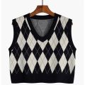 Autumn Fashion Female Vintage Plaid Sweater Vests Women's Tank Tops Knitted Crop Top Women Sleeveless Knitted Vest Waistcoat. 