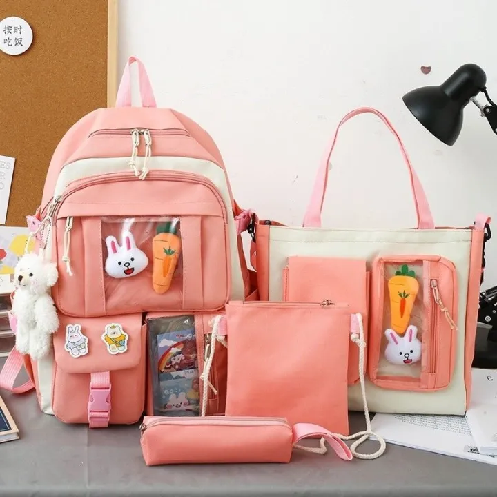 Korean%20Style%204%20Piece%20Backpack%20Set%20for%20School%20Girls%20Washable%20Fabric%2018x14%20Inch%20-%20Image%202