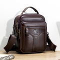 Men's crossbody bag, fashionable leather bag, trendy retro men's top layer cowhide shoulder bag. 