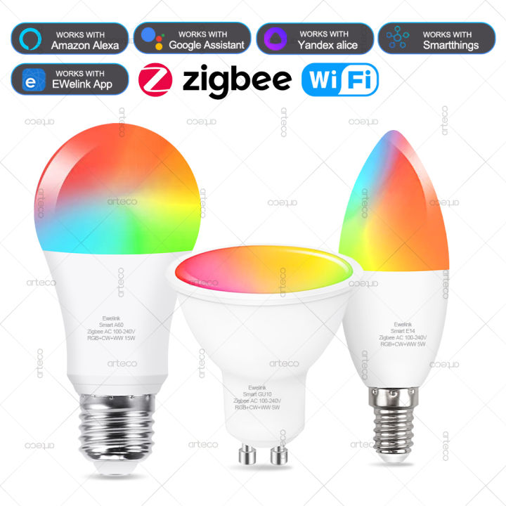WiFi Zigbee Smart Led Light Bulb E27 E14 GU10 Dimmable RGBCW Led Lamp For Ewelink Gateway Alexa   Yandex Smartthings lightify