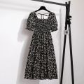 Spring Summer Chiffon Dresses Fashion Female Elastic Waist Short Sleeve Pleated Casual Dress Women A-line Dresses Vestidos. 