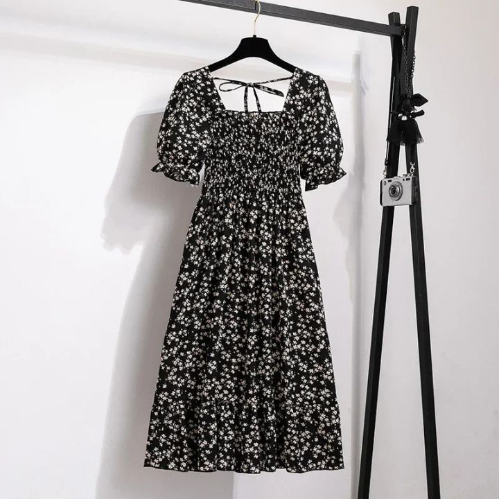 Spring%20Summer%20Chiffon%20Dresses%20Fashion%20Female%20Elastic%20Waist%20Short%20Sleeve%20Pleated%20Casual%20Dress%20Women%20A-line%20Dresses%20Vestidos%20-%20Image%206