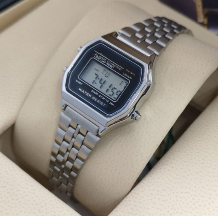 High Quality Vintage Silver Classic Digital  Cassio Wrist Watch For Couple Top Fashion Led Degital Stainless steel Casual Watch For Men And Women