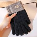 Korean style warm for woman touch screen winter knitted plus velvet thickened student cycling windproof and cold-proof fashionable gloves.
