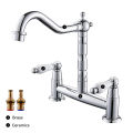 Kitchen Ceramic Handle Faucet European Style Full Brass Retro Double Hole Two Handle Bathroom Basin Faucet Kitchen Sink Faucet. 