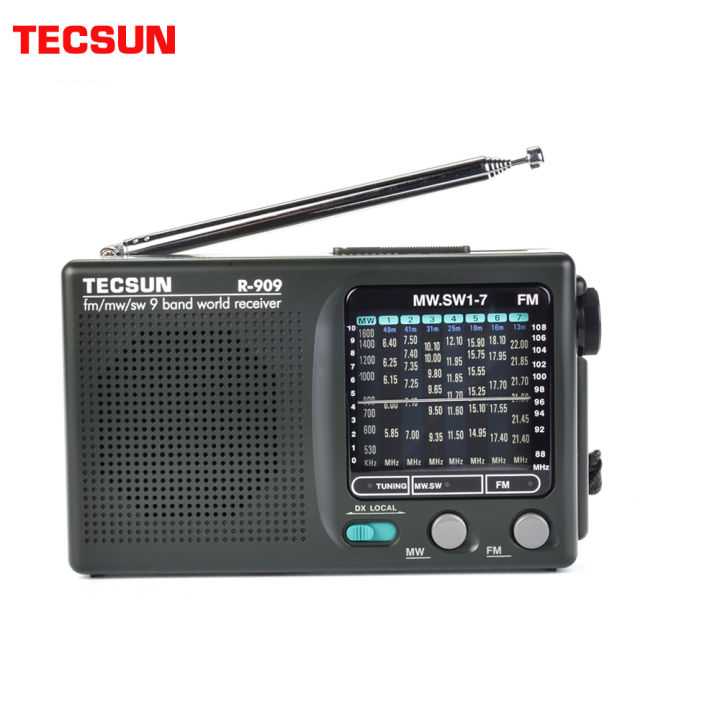 Tecsun R-909 AM FM SW Portable Radio 9-Band Reception 360 Rotatable Antenna Local DX Sensitivity Control Dual Headphone Jack