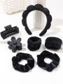 Spa Headband and Wristband Set Skin Care Headband for Wash Face Face Hair Clips for Thick Hair Cute Fluffy Sponge Bubble Makeup. 
