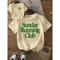 Sunday Running Club Print Summer T-Shirt Pure Breathable Tee Sporty & Casual Top Jogging Daily Wear Women Casual Tee Personality. 