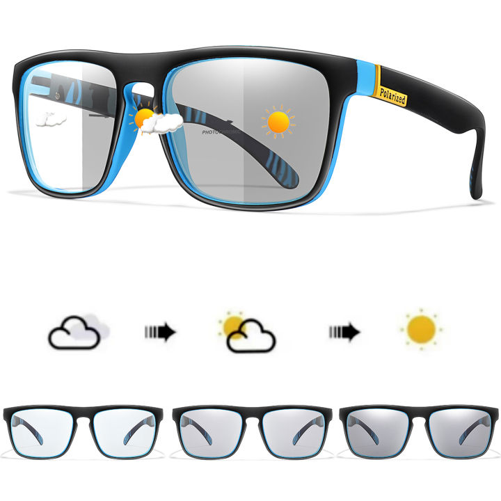 Men and Women's Photochromic Fishing Sunglasses Classic Square Glasses Outdoor Sports Cycling Running Hiking Fishing Eyewear