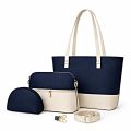 3-Piece Dual-Tone Women’s Handbag Set - Textured PU Leather Large Tote with Tassel Detail - Matching Crossbody Messenger Purse & Mini Pouch for Ladies - New 2026 Office & Party Wear Collection. 