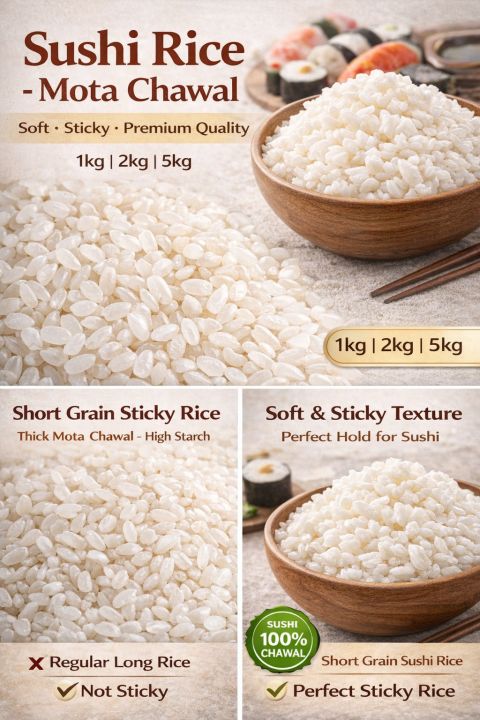 1kg Sushi Rice / Mota Chawal – Sticky Rice | Thick Grain Japanese Style ...