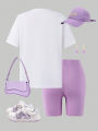 Spring And Summer Women's And Children's Sports Style Butterfly Print Off Shoulder Short Sleeved Top&Shorts Two-Piece Set. 