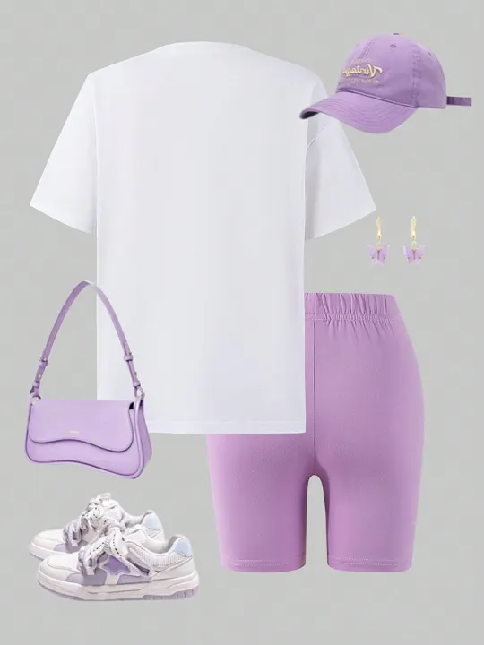 Spring%20And%20Summer%20Women's%20And%20Children's%20Sports%20Style%20Butterfly%20Print%20Off%20Shoulder%20Short%20Sleeved%20Top&Shorts%20Two-Piece%20Set%20-%20Image%202