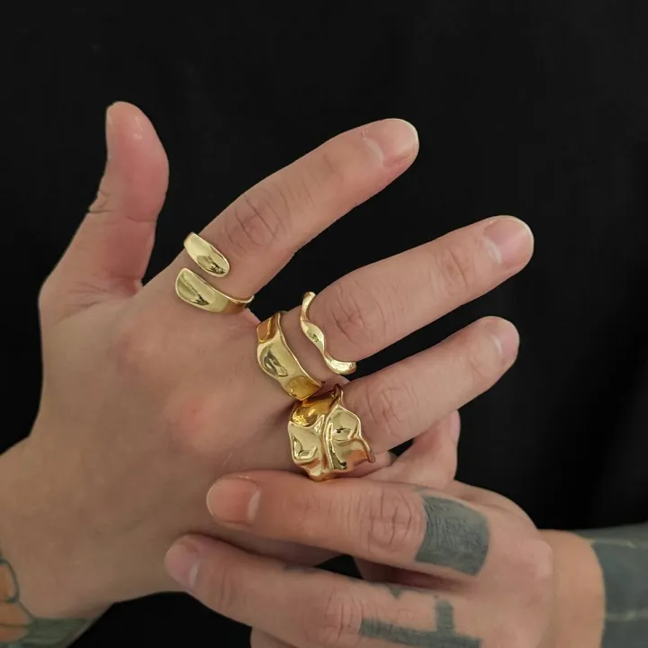 Ingemark%204Pcs/Set%20Punk%20Vintage%20Irregular%20Geometric%20Open%20Rings%20Creative%20Adjustable%20Chunky%20Metal%20Finger%20Ring%20Statement%20New%20Jewelry%20-%20Image%202