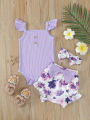 Newborn Cute Baby Girl Clothes Set Sleeveless Bodysuit Butterfly Printed Shorts 3Pcs Summer Clothing Suit Baby Girl Clothes. 