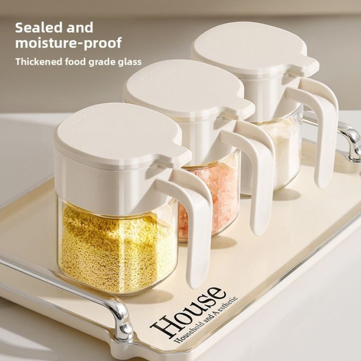 Kitchen seasoning bottles Home seasoning box Glass seasoning jar Moisture-proof sealed salt jar with spoon seasoning bottle
