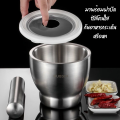 Genuine stainless steel mortar with silicone cap pestle stainless steel Korean mortar with cover size 10/12.7 cm. easy to carry.. 