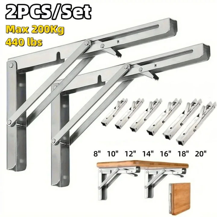 Heavy Duty 2PCS Stainless Steel Triangle Folding Shelf Brackets – Wall ...