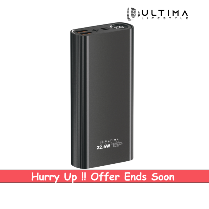 Ultima Turbocharge 20K 20000mAh Powerbank with 22.5W Fast Charging | Full Metal Body | Multi Layers Fire Protection | LED Display | Triple Ports |  Supports PD, QC3.0, Universal Compatibility | 2 Way Charging | ChargeSafe Technology Power bank