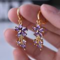 Luxury Gold Color Flower Shape Women Drop Earrings Inlaid Shiny Multicolour Cubic Zirconia Top Quality Fashion Banquet Jewelry.