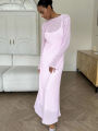 Spring Autumn O-Neck Elastic Knit Long Dresses Women 2024 Elegant Chic Soft Lady Hollowing Sweater Dresses Femme New. 