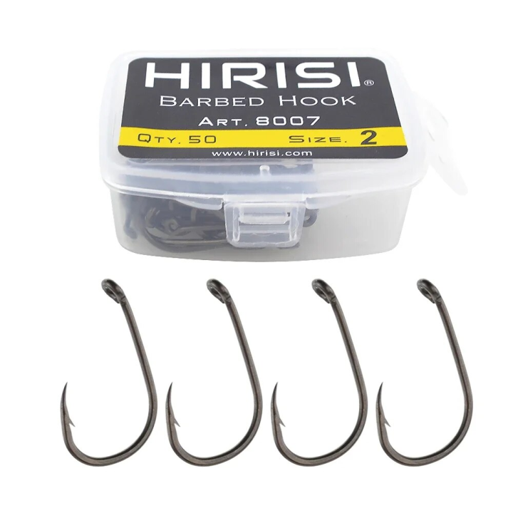 Hirisi 50Pcs Carp Fishing Barbed Hook High Carbon Steel Ring Eye Fishhook 8007 Size 2468