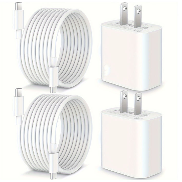1-2Set 20W US USB C Port Quick Charger For iPhone 16 15 Pro Max Plus 3.3Ft USB C to Type C Charging Cable