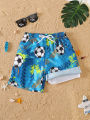 Infant Boys Summer Casual Football Print Beach Shorts Children's Clothing Toddler Boys Summer Wear Baby Boys Beach Attire.