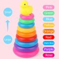 Baby Rainbow Tower Stacking Circle Fun Duck Ring Puzzle Game Pyramid Kid Toddler Color Cognition Early Educational Toy Gifts. 