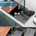 All In One Kitchen Sink 304 Grade Stainless Steel Multipurpose Multifunction 3 Mode Tap with Pullout Feature Cup Washer Single Bowl with RO water tab (27" x 18" x 9"). 
