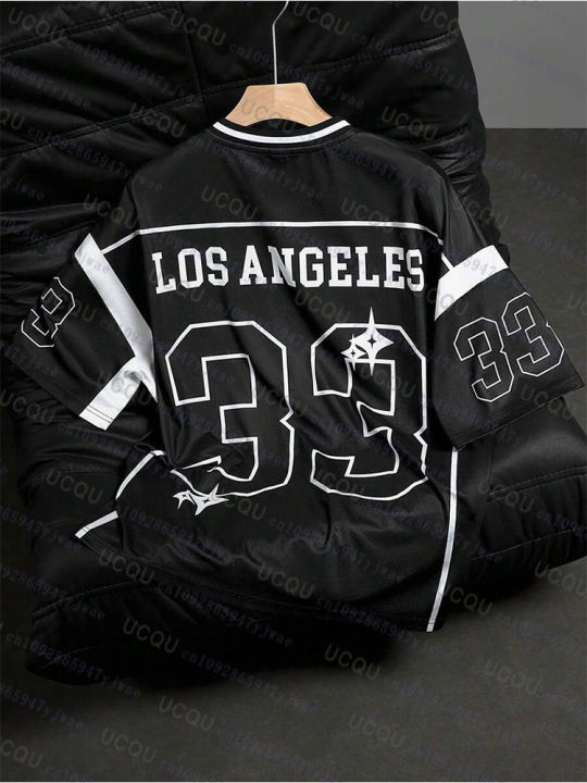 Los%20Angeles%20NO.33%20Football%20Jersey%20Fashion%20Casual%20V-neck%20Sport%20Tshirt%20Oversized%20Men%20Tee%20Clothing%20Streetwear%20Parent%20Child%20T-shirt%20-%20Image%205