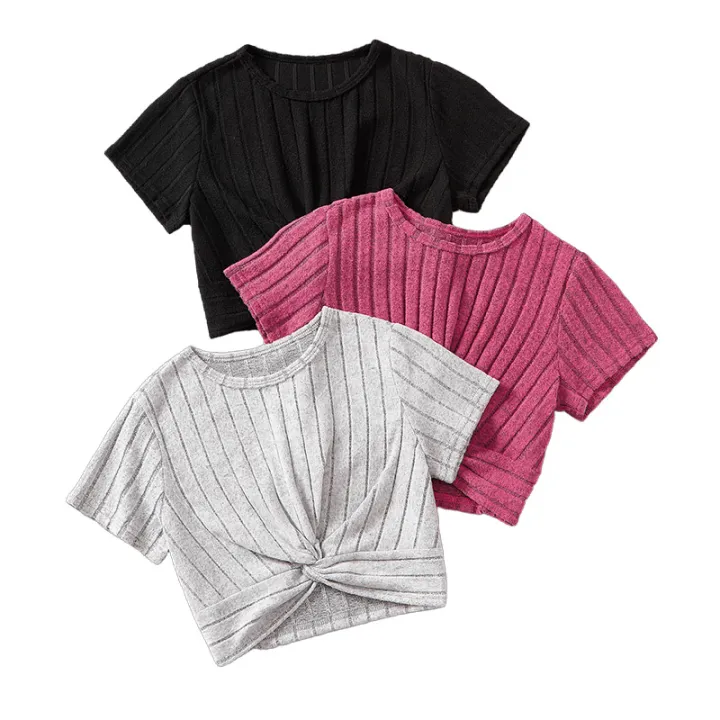 Spring/Summer%20Girl%20Big%20Boy%20Girl%20Casual%20Cute%20Solid%20Color%20Round%20Neck%20Short%20Sleeve%20Three%20Piece%20Set%20-%20Image%206