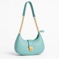 Trendy Faux Leather Crescent Bag – Gold Chain & Turn-Lock. 